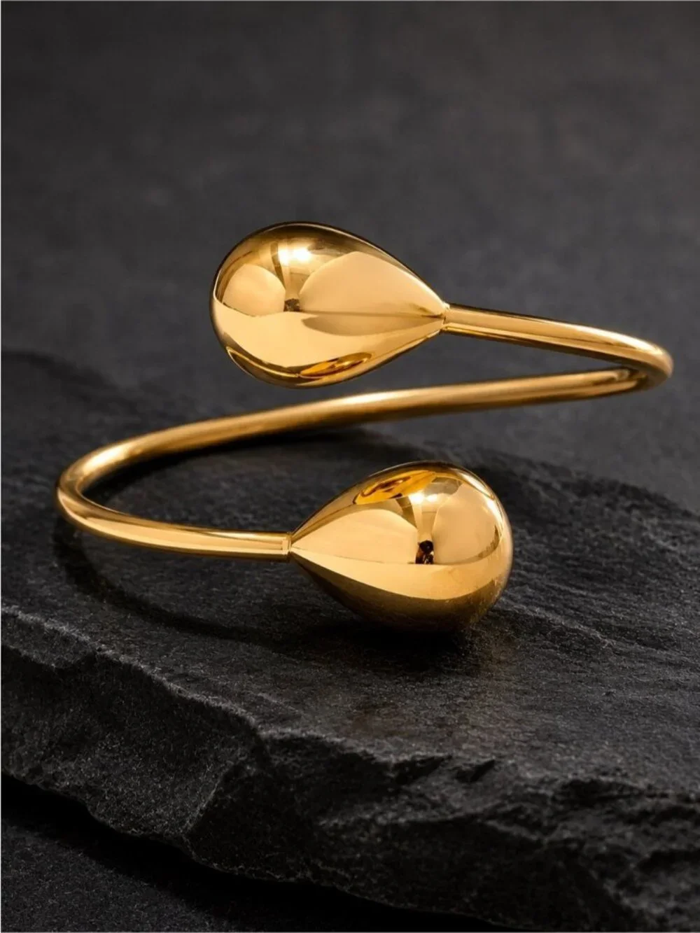 Polished Gold tine Teardrop Open Cuff Bracelet